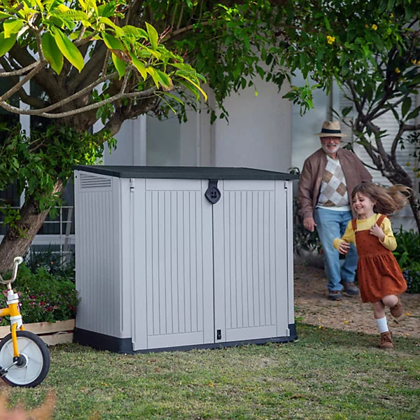 Keter Store-It-Out Midi 880L Grey Resin Outdoor Bin & Garden Storage Box – 132×71.5 cm
