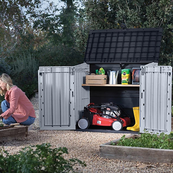 Keter Store-It-Out Midi 880L Grey Resin Outdoor Bin & Garden Storage Box – 132×71.5 cm