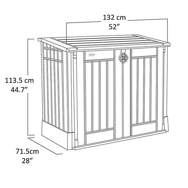 Keter Store-It-Out Midi 880L Grey Resin Outdoor Bin & Garden Storage Box – 132×71.5 cm