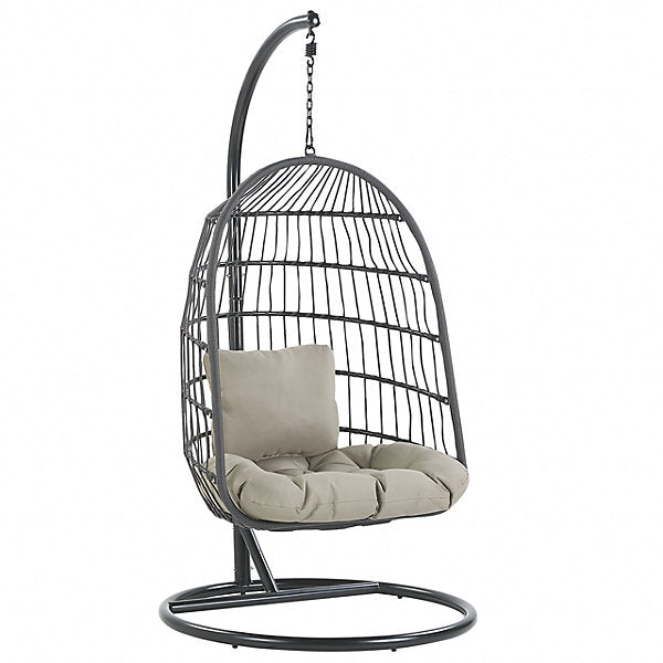Beliani Allera Hanging Egg Chair with Stand – Taupe Polyester, Indoor/Outdoor