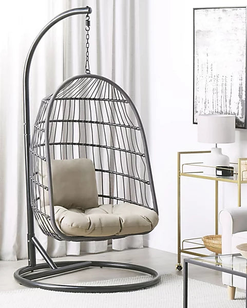 Beliani Allera Hanging Egg Chair with Stand – Taupe Polyester, Indoor/Outdoor