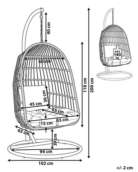 Beliani Allera Hanging Egg Chair with Stand – Taupe Polyester, Indoor/Outdoor