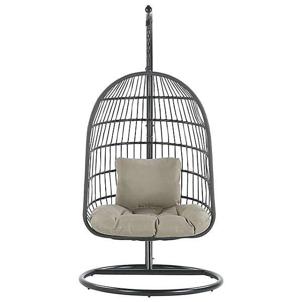 Beliani Allera Hanging Egg Chair with Stand – Taupe Polyester, Indoor/Outdoor
