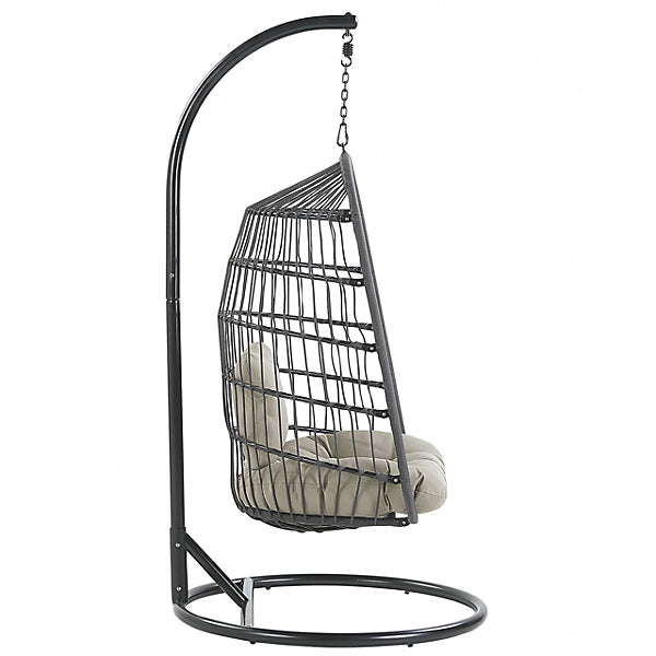 Beliani Allera Hanging Egg Chair with Stand – Taupe Polyester, Indoor/Outdoor