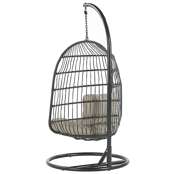 Beliani Allera Hanging Egg Chair with Stand – Taupe Polyester, Indoor/Outdoor