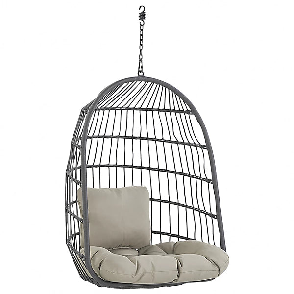 Beliani Allera Hanging Egg Chair with Stand – Taupe Polyester, Indoor/Outdoor