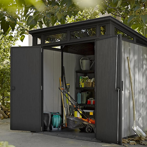Keter Artisan 7x7 ft Grey Pent Roof Plastic Shed with Floor and Window