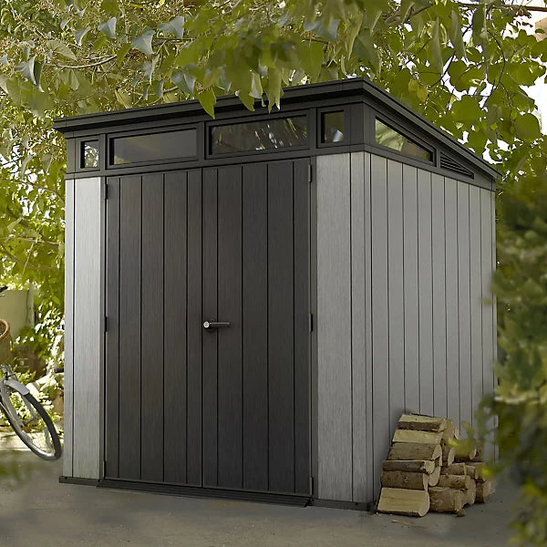 Keter Artisan 7x7 ft Grey Pent Roof Plastic Shed with Floor and Window