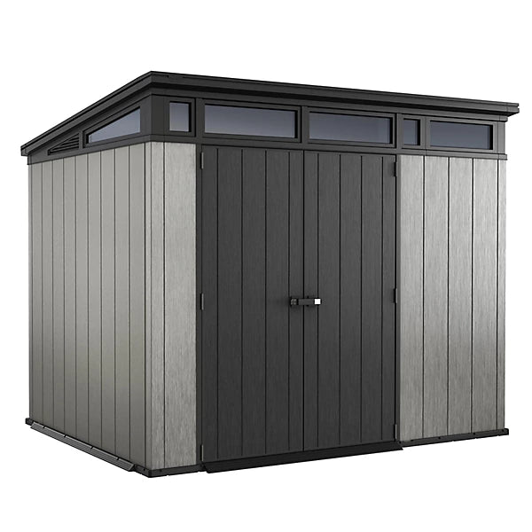Keter Artisan 9x7 ft Grey Pent Roof Resin Shed with Floor and Double Doors
