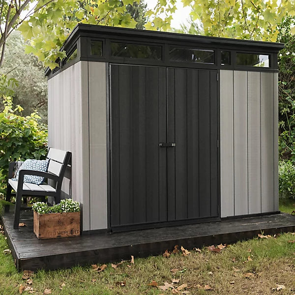 Keter Artisan 9x7 ft Grey Pent Roof Resin Shed with Floor and Double Doors