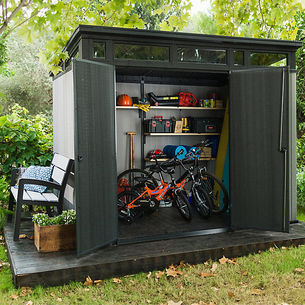 Keter Artisan 9x7 ft Grey Pent Roof Resin Shed with Floor and Double Doors