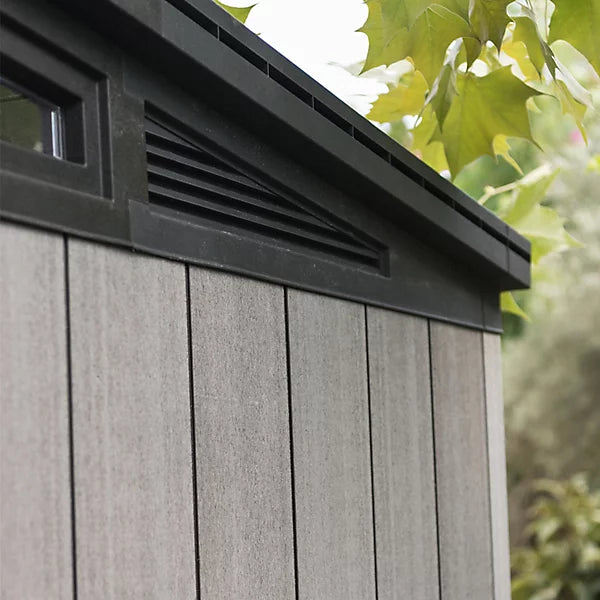 Keter Artisan 9x7 ft Grey Pent Roof Resin Shed with Floor and Double Doors
