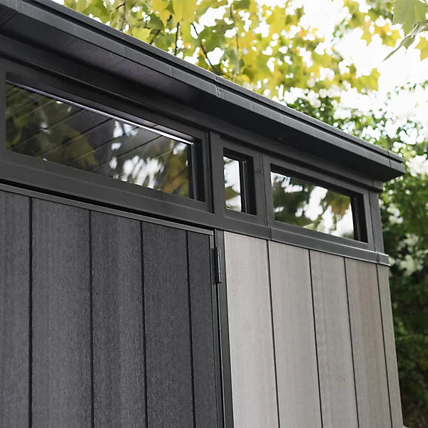 Keter Artisan 9x7 ft Grey Pent Roof Resin Shed with Floor and Double Doors