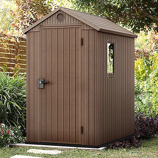 Keter Darwin 6x4 ft Apex Resin Garden Shed with Floor and Window – Brown