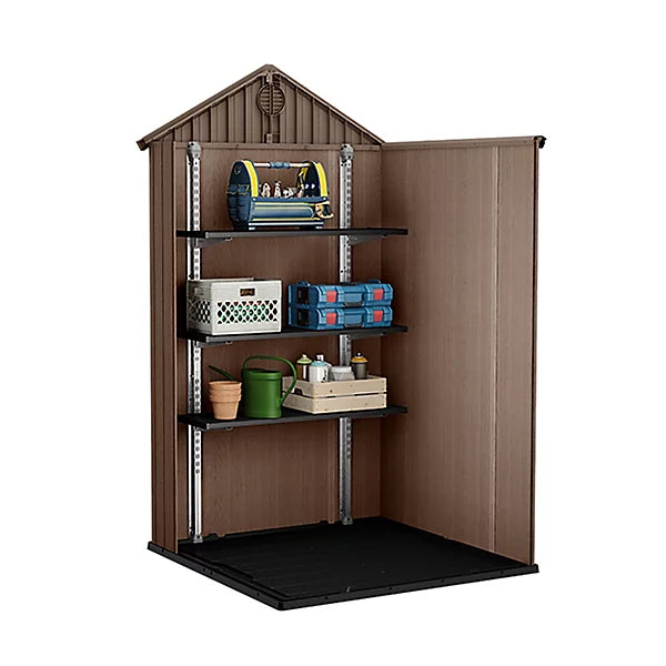 Keter Darwin 6x4 ft Apex Resin Garden Shed with Floor and Window – Brown