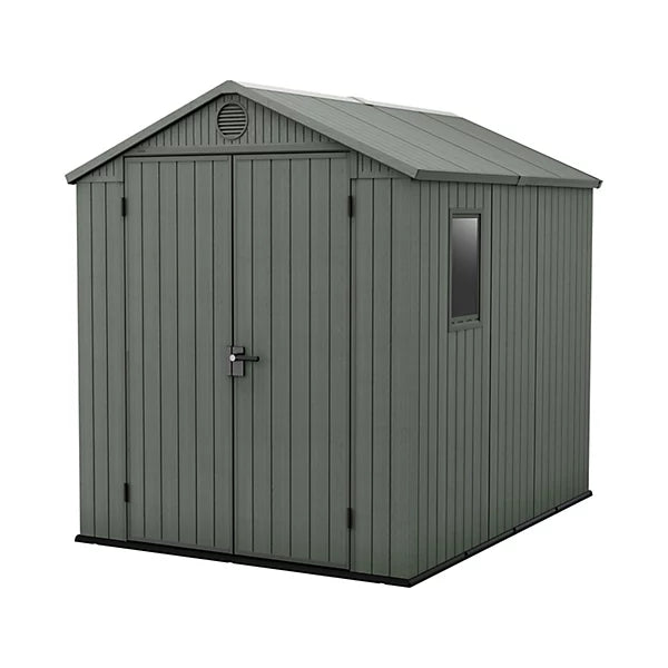 Keter Darwin 8x6 ft Apex Green Resin Shed with Floor and Window – Double Doors