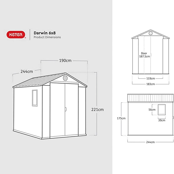 Keter Darwin 8x6 ft Apex Green Resin Shed with Floor and Window – Double Doors