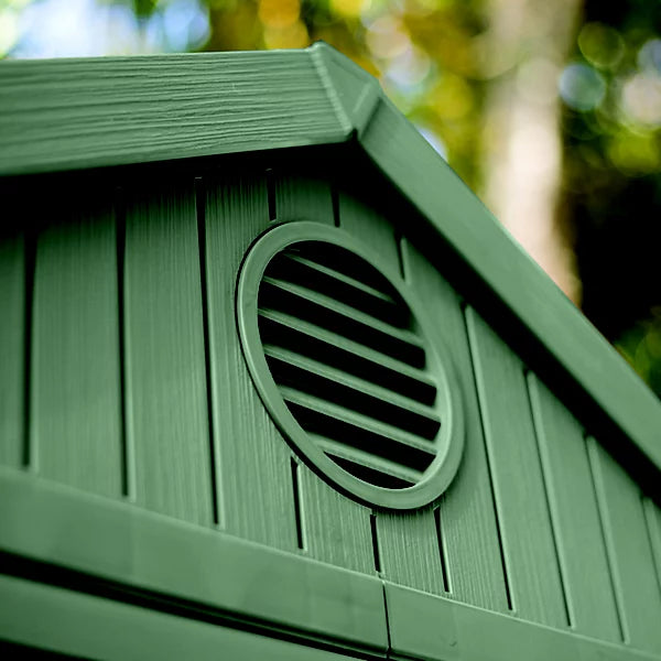 Keter Darwin 8x6 ft Apex Green Resin Shed with Floor and Window – Double Doors