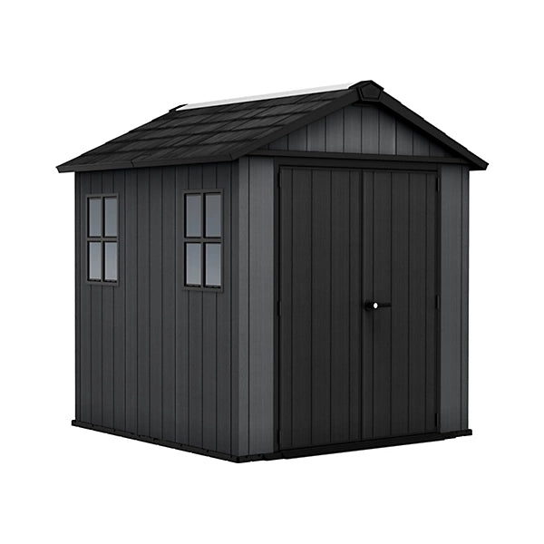Keter Oakland 7.5x7 ft Apex Grey Resin Garden Shed with Double Doors and Floor