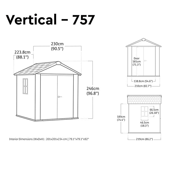 Keter Oakland 7.5x7 ft Apex Grey Resin Garden Shed with Double Doors and Floor