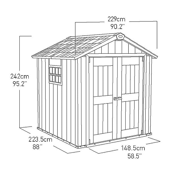 Keter Oakland 7.5x7 ft Apex Grey Resin Garden Shed with Double Doors and Floor