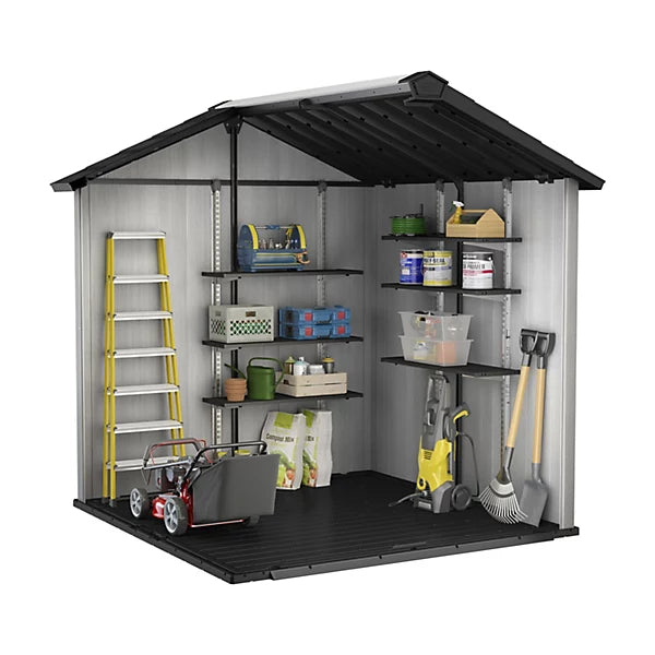 Keter Oakland 7.5x7 ft Apex Grey Resin Garden Shed with Double Doors and Floor