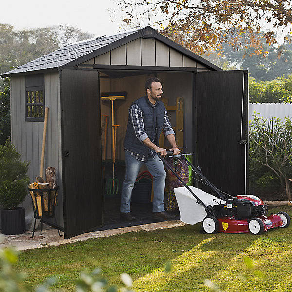 Keter Oakland 7.5x7 ft Apex Grey Resin Garden Shed with Double Doors and Floor
