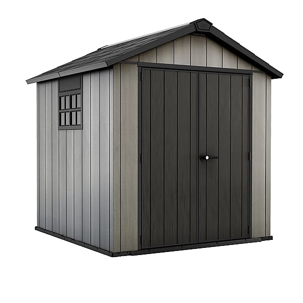 Keter Oakland 7.5x7 ft Apex Grey Resin Garden Shed with Double Doors and Floor