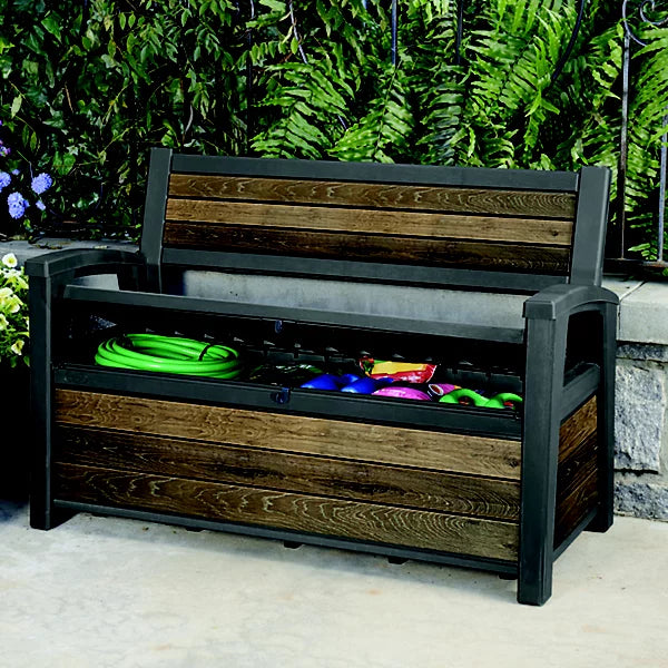 Keter Signature 227L Walnut Effect Resin Garden Storage Bench Box – 133×61 cm