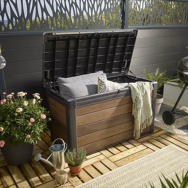 Keter Signature 380L DecoCoat Walnut Effect Resin Garden Storage Box – Weatherproof