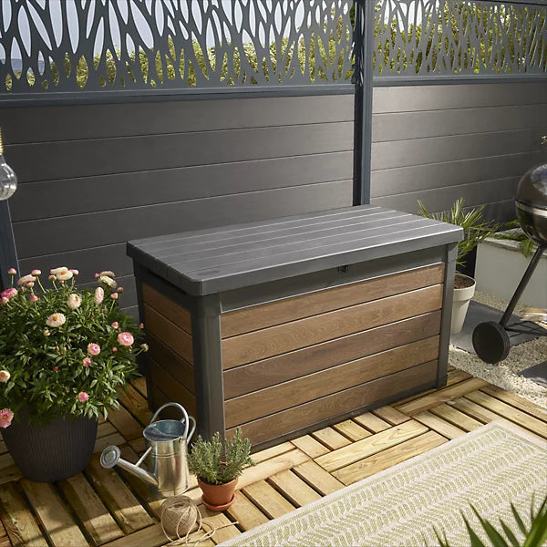 Keter Signature 380L DecoCoat Walnut Effect Resin Garden Storage Box – Weatherproof