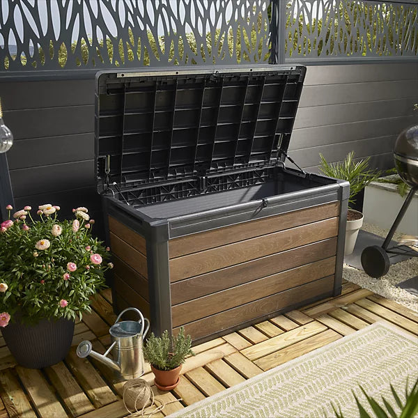 Keter Signature 380L DecoCoat Walnut Effect Resin Garden Storage Box – Weatherproof