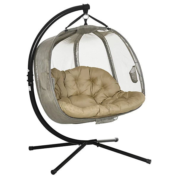Outsunny Double Hanging Egg Chair with Stand – 2-Seater Hammock, Brown