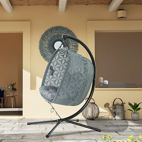 Outsunny Double Hanging Swing Chair with Stand and Cup Holders – Charcoal Grey