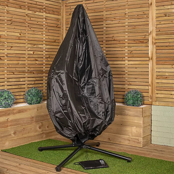 Samuel Alexander Foldable Hanging Rattan Egg Chair with Stand & Rain Cover – Cool Grey