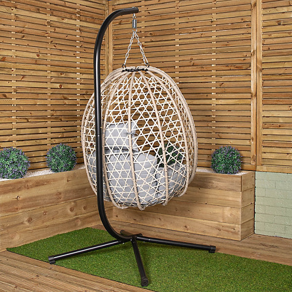 Samuel Alexander Foldable Hanging Rattan Egg Chair with Stand & Rain Cover – Cool Grey