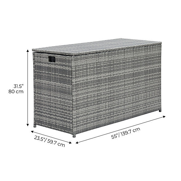 Teamson Home 700L Outdoor Garden Storage Box – Grey PE Rattan with Soft-Close Lid