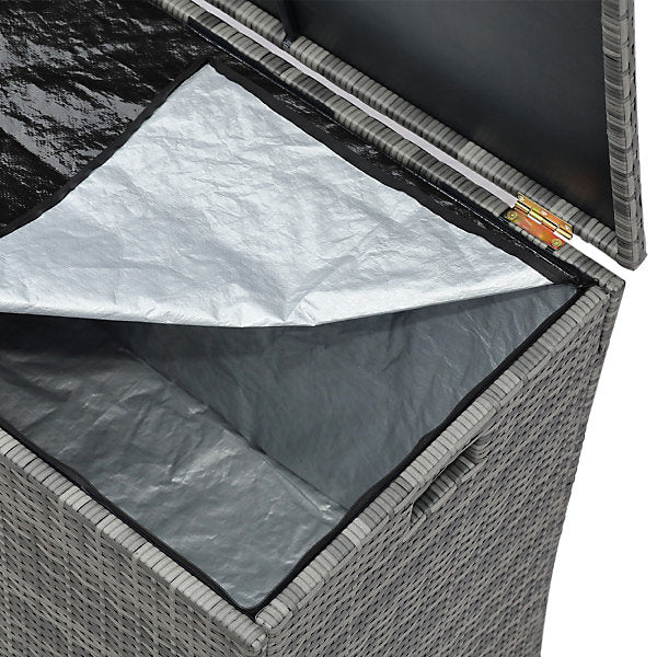 Teamson Home 700L Outdoor Garden Storage Box – Grey PE Rattan with Soft-Close Lid