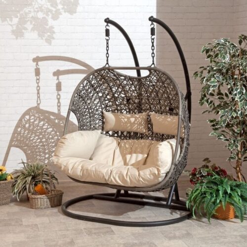 Double Hanging Cocoon Egg Chair - Cream Cushions