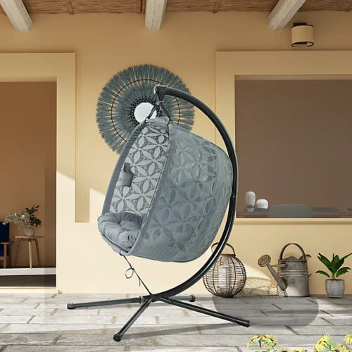 Double Hanging Swing Chair with Stand & Cup Holders, Charcoal Grey - Image 3